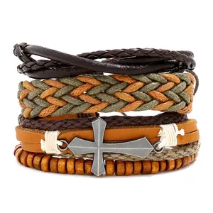 TZ308 Bracelet unisexe en cuir tressé en alliage tissé croisé ethnique Tribal corde bracelets Punk Wrap hommes femmes fêtes fiançailles