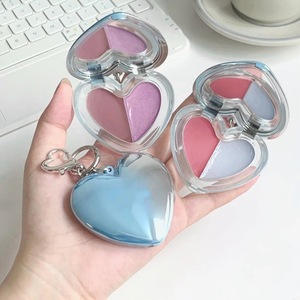 Heart Shaped Transparent Cosmetic Palette with Mirror Dual Color Blush Case Keychain Charm Plastic <b>Makeup</b> <b>Box</b> Unique Shape - Product Image 1