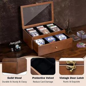 Boîte de rangement sur mesure pour cartes de joueurs, boîte de collection de cartes de jeu à double couche avec couvercle rabattable en bois massif - Product Image 1