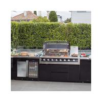Meuble de cuisine extérieur modulaire personnalisé en acier inoxydable 304, ignifuge et écologique, avec table de barbecue, garantie 1 an