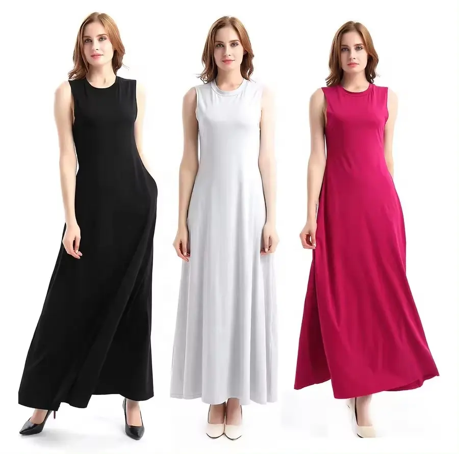 summer multicolor solid color loose cotton dress ladies fashionable slim casual sleeveless maxi dresses