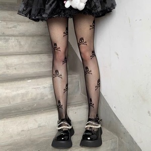 Skull Mesh Stockings 15D Thin Women's Black Pantyhose With Cutouts For Clubbing Youth Fashion - Product Image 3