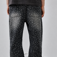 Jeans pour hommes personnalisés avec strass, 100% coton sergé, coupe large, streetwear, logo brodé scintillant, OEM ODM, vente en gros