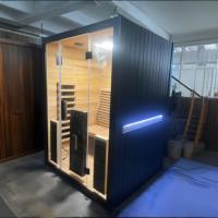 Sauna infrarouge lointain à lumière rouge pleine spectre, électrique, en bois massif, moderne et luxueux, à faible EMF, pour 2 personnes, utilisation intérieure/extérieure (parc)