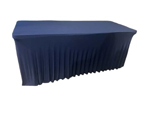 Modern Branded Navy Blue Elastic Satin Stretch 120 Inch <strong>Waterproof</strong> <strong>Table</strong> <strong>Cover</strong> Outdoor Ruffled Wedding Spandex Skirt - Product Image 1