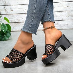 Sandales à talons compensés en maille avec bout ouvert pour femme, idéales pour l'extérieur - Product Image 3