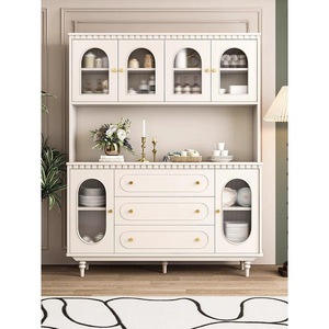 Aparador Retro Americano de Madera Maciza con Puertas de Vidrio y Cajones para Almacenamiento en la Sala de Estar - Product Image 4