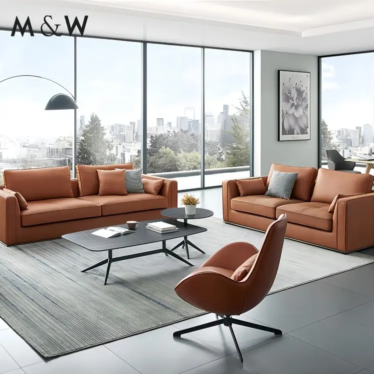 M&W High quality modern leather office furniture chesterfield sofa set