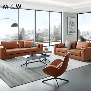 M & W Alta qualidade couro moderno escritório mobiliário chesterfield sofá conjunto