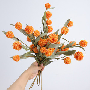 ดอกไม้ประดิษฐ์ทรงกลมสีทอง สีส้ม พลาสติก ก้านเดี่ยว ตกแต่งบ้าน อุปกรณ์ประกอบงานแต่งงาน - Product Image 3