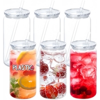 Gobelet en plastique acrylique transparent à paroi simple incassable de 16 oz, canette de bière colorée avec couvercles et paille colorés, logo personnalisé