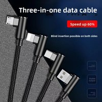 Kabel Charger USB Type-C 3 in 1 Kulit Hitam Nylon dengan Pengisian Cepat 3A
