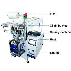 Machine d'emballage manuelle verticale à comptage, avec chaîne d'alimentation, type godet, pour scellage de sacs de matériel - Product Image 5