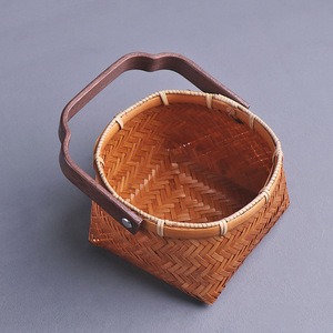 <b>Bamboo</b> Woven Basket Rectangle Food <b>Container</b> With Iron Handle Kitchen Use - Product Image 2
