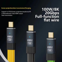 USB3.2 20Gbps Tipo C a Tipo C Cable DE DATOS plano ThunderBolt 3 PD100W 5A Cable de USB-C para iPhone 15 Pro MacBook Pro Samsung Xiaomi