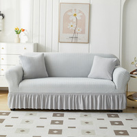 Housse de Canapé Jacquard Tricotée Extensible de Luxe, Ensemble 4/3/2/1 Places, Protection de Canapé avec Jupette pour Décoration d'Intérieur