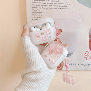 Pour <span class=keywords><strong>Airpods</strong></span> 1 2 3 Pro souple mat TPU mignon dessin animé rose <span class=keywords><strong>cochon</strong></span> porte-clés sans fil écouteur étui de protection - Product Image 1