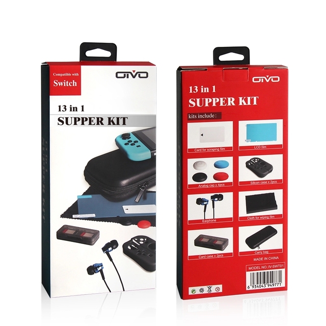 IV-SWT01 for Nintendo Switch 13 in 1 Game Kit With 24 Pcs Game Stand and Black Small Game Bag Case Screen Film