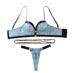 Ensemble de lingerie sexy européen et américain, style Spicy Girl, avec chaîne en métal, motif quadrillé rétro et couleurs contrastées - Product Image 5