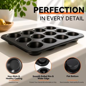 <span class=keywords><strong>JOHO</strong></span> BAKING Juego de Moldes Rectangulares Antiadherentes Desechables de Alta Resistencia para Muffins, 12 y 6 Tazas, Acero al Carbono de 0.5mm de Grosor - Product Image 2