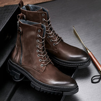 Bottes d'hiver chaudes pour hommes en cuir véritable, mi-mollet, à lacets, style rétro, tendance, à semelle épaisse, bout rond, antidérapantes et antichoc, pour l'extérieur