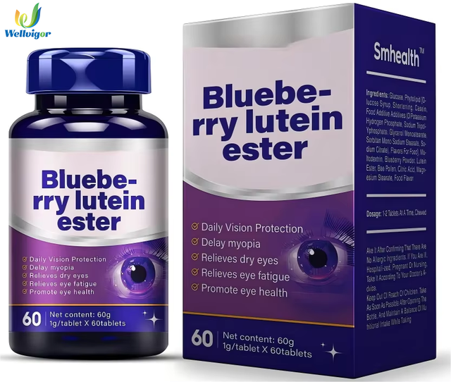 OEM Blueberry Lutein Ester Chewable Tablets Antioxidant Vision Eye Care Healthcare Supplement for Teenagers/Adults 60 Count