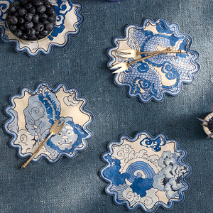 Tái Sử Dụng Hữu Cơ Vải Scalloped Biên Giới Sóng Vòng Khách Sạn Cocktail Mat Linen Khăn Ăn Tinh Khiết Lanh Bán Buôn - Product Image 2