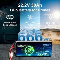 Baterai Drone Tegangan Tinggi 22.2V 6S, Pengosongan 5C, 500+ Siklus, Baterai LiPo UAV Daya Tinggi untuk Pesawat
