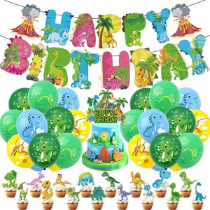 ラッキーハッピーバースデーバナー恐竜パーティーの装飾ベビーシャワー男の子誕生日パーティーの装飾キッズサファリパーティー用品ジャングル