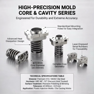 Precision Manufactured S136 Steel <strong>Core</strong> <strong>Cavity</strong> Inserts 0.01mm Tolerance Mirror Polished Surface Wear Resistant for Bottle Mould - Product Image 1