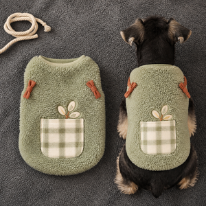 Cute Fleece Dog Vest Green <b>Checkered</b> Pocket Design Winter Pet Clothes for Dogs - Product Image 1