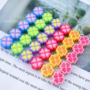 Four Leaf Clover Acrylic Beads Color <b>Blocked</b> Heart <b>Shape</b> For Jewelry Making DIY Craft 10mm - Product Image 4