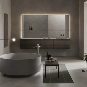 Specchio da <span class=keywords><strong>Bagno</strong></span> con Cornice in Alluminio Dorato, Illuminazione LED e Interruttore Touch, Arte Murale Moderna Fatta a Mano per <span class=keywords><strong>Arredamento</strong></span> Casa - Product Image 2