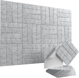 Tuiles murales en feutre autocollantes 3D rainurées en fibre <span class=keywords><strong>de</strong></span> polyester, panneaux acoustiques gris PET absorbant le son <span class=keywords><strong>pour</strong></span> la maison, le bureau et le studio - Product Image 1