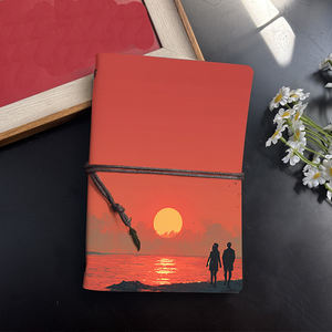 Cuaderno Vintage A6 con cierre <span class=keywords><strong>de</strong></span> corbata hecho a mano 160 páginas perfecto regalo <span class=keywords><strong>de</strong></span> notas <span class=keywords><strong>de</strong></span> reunión para consultores con <span class=keywords><strong>pareja</strong></span> Sunset Sea Bi - Product Image 2