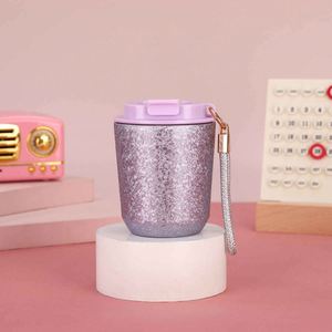 Glitter Stainless Steel Tumbler With Lid And <b>Strap</b> Round Vacuum Flask For Travel 12-24 Hours Thermal Insulation - Product Image 1