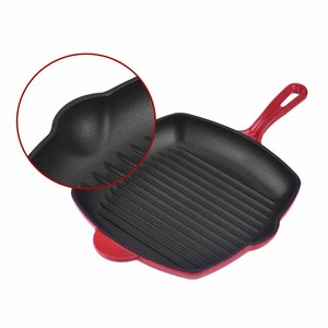 Gang Đúc Tráng Men Bao Phủ Vuông Grill Pan <span class=keywords><strong>Griddle</strong></span> Với Dầu Cống Outlet Men Double-Side Grill Pan Nấu Nướng Vỉ Nướng - Product Image 3
