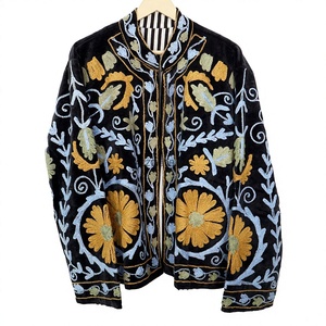 Veste en velours de coton respirant 100% brodée à la main en Inde, col rond, motif floral, manches longues, automne, décontractée pour femmes - Product Image 1
