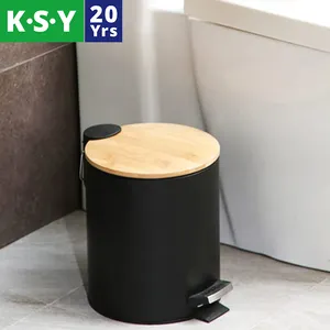 geschlossen mülleimer bad Suppliers-5L Badezimmer Küche Home Müll Abfall behälter Organizer Bambus Flip Step Mülleimer mit Holzdeckel