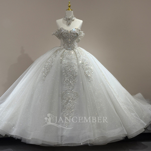 XS284 Beautiful Heavy Beaded Off Shoulder Wedding Vestidos De Novia Gowns Dress With Neckline - Product Image 1