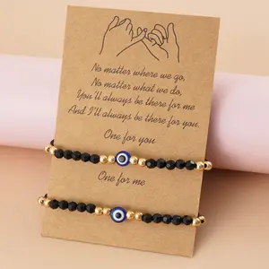 2023 Wishcard Black Glass Crystal Beads Matching Turkish Gold Plated Evil Eye String Rope Bracelets For Couples Jewelry