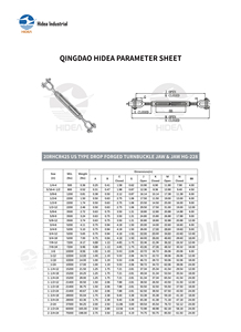 Mordaza y gancho para tensor de acero al carbono forjado tipo EE. UU. de alta resistencia HG-228 ASTM AISI 1045 HDG FF-T-791b ASTM F-1145 ASME B30.26 - Product Image 6