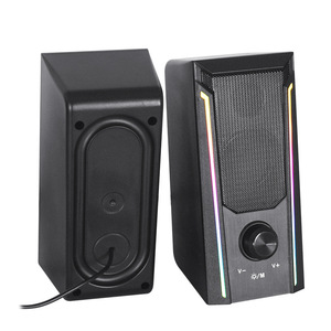 ลำโพงคอมพิวเตอร์ตั้งโต๊ะ ไฟ LED RGB ที่ขับเคลื่อนด้วย USB เสียงสเตอริโอ ดีไซน์กะทัดรัด พร้อมปุ่มควบคุมระดับเสียง สำหรับการเล่นเกมและการใช้งานในสำนักงาน - Product Image 2
