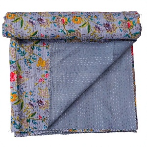 Nouvelle arrivée : Couvre-lit Kantha réversible fait main, imprimé au bloc, vintage, écologique, toutes saisons, double taille, 100 % coton biologique - Product Image 1