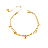 Bracelet Bohème de Plage en Acier Inoxydable Double Couche avec Perles de Riz et Disques Dorés, Bijou Polyvalent de Luxe Léger pour Femme