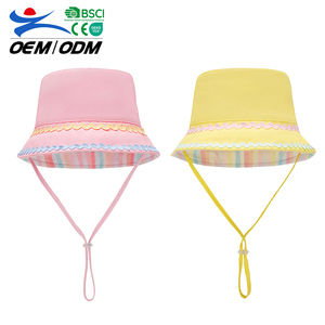 Venta al por mayor niños algodón verano al aire libre a prueba de viento cuerda cubo sombrero pescador sombrero - Product Image 1