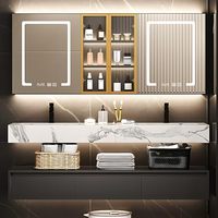 Layanan oem baru hemat ruang multi fungsi cermin led master sintered batu meja wastafel lemari penyimpanan kamar mandi