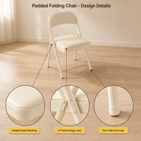 Chaise pliante moderne rembourrée en crème, revêtement en cuir PU, structure en métal pour salle à manger, bureau, maison, mobilier de bureau