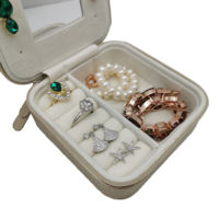 Haute Qualité Bijoux Emballage Stockage Cadeau Boîte De Luxe Collier Anneau Velours Zip Voyage Bijoux Cas Compartiment Boîte Avec Miroir