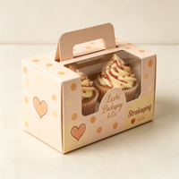 Scatole per Torte e Cupcake Personalizzate con Logo, Confezioni con Manico, Graziose Scatole Rosa per Dessert con Finestra Trasparente